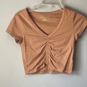 Brown cinched crop top